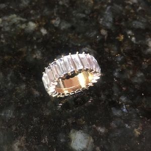 Anthropologie Gold Ring with Clear Baguette Stones